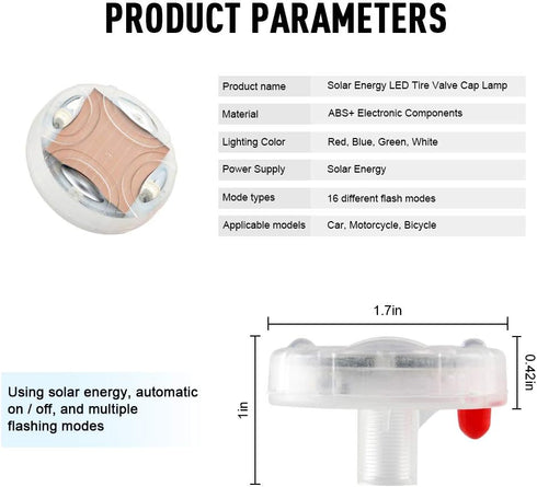 KaiDengZhe Solar Car Tire Wheel Lights LED Car Wheel Tire Air Valve Cap Light with Motion Sensors Flashing Colorful LED Gas Nozzle Cap Tire Light ...