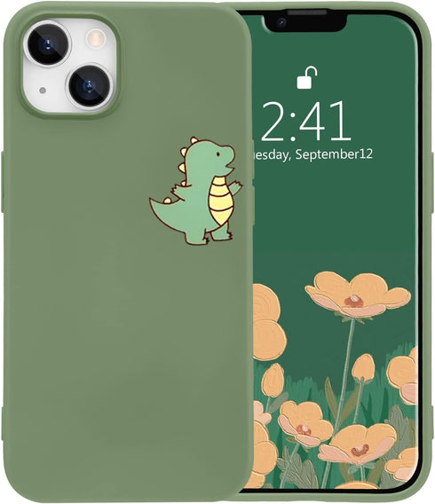 JOYLAND Dinosaur Couple Phone Case for iPhone 13,Green Liquid Silicone Couple Phone Case Luxury Girly Case,Fashionable Soft Gel Rubber Full-Body P...