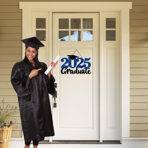 2025 Graduation Party Decorations Wooden Sign Blue Class of 2025 Photo Booth Props 2025 Graduation Picture Props for 2025 Graduation Party Supplie...