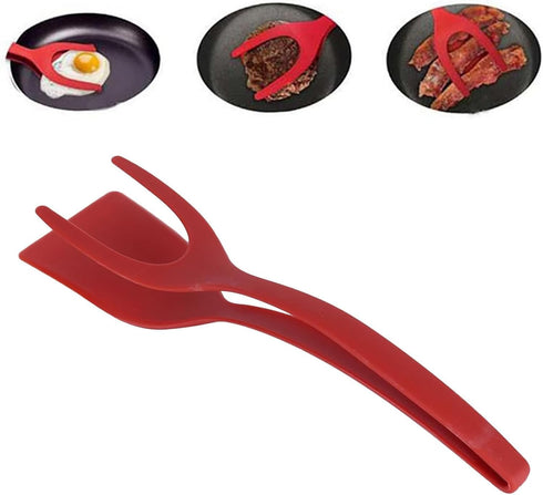 2 in 1 Grip and Flip Spatula Tongs Egg Flipper Tong Fried Egg Double Spatula, Non-Stick Food Clip Egg Turner Pancake Fish French Toast Omelet Maki...