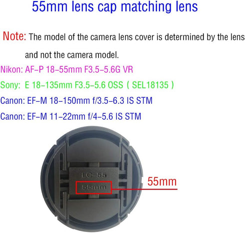 55mm Lens Cap Cover for Sigma 56mm f/1.4 DC DN,18-50mm F2.8 DC DN,Sony FE 35mm F1.8, T* E 16-70mm f/4 ZA OSS,FE 28-70mm f/3.5-5.6 OSS Kit Lens 55m...