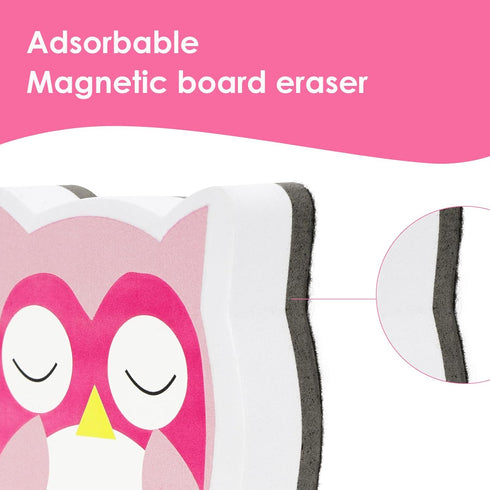 SHIDOW Magnetic Owl Whiteboard, Cute Owl Eraser, Animal Shaped Dry Erase, Chalkboard Erasers with Felt for Classroom Office Home(1Set)...