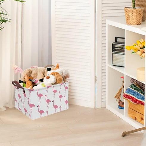 CLOCOR Rectangular Flamingo Storage Basket,Collapsible Cute Pattern Storage Bin,Waterproof Coating Storage Box with Handles,Gift Baskets, Shelf Ba...