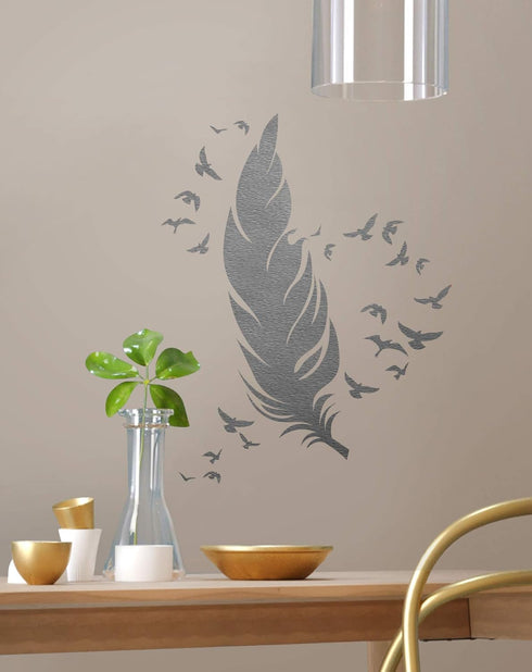 GSS Designs Feathers Wall Art Stencil Pack of 2 - Reusable Stencils(12x16inch) - Feather Birds Painting Template for Floor, Wall, Tile, Fabric, Wo...