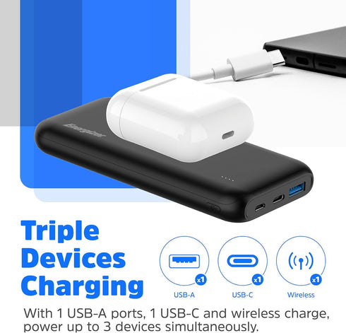 Energizer 10000mAh Wireless Portable Charger 15W Quick Charge Power Bank Power Delivery Compatible with iPhone, Samsung Galaxy, Google and etc_QE1...