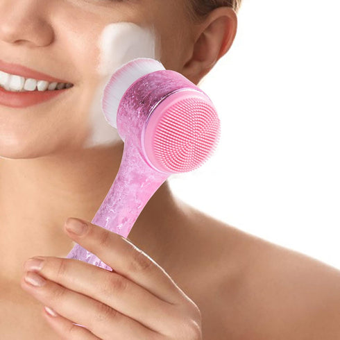 Face Brush 2 in 1, Facial Cleansing Exfoliating Brush with Ultra Fine Soft Bristles for Pore Deep Cleansing Silicone Double Side Face Wash Scrub B...