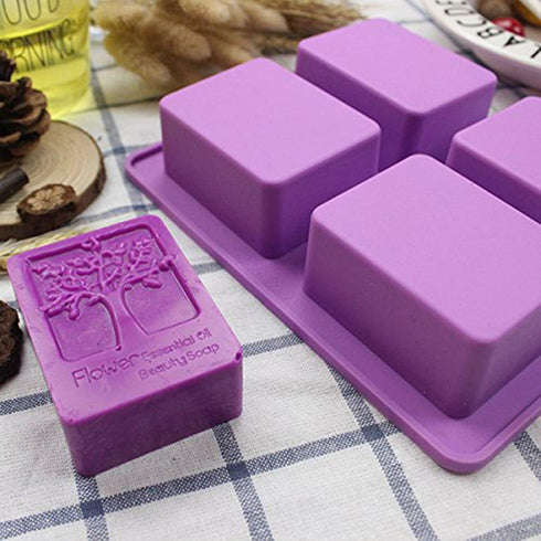 Echodo 4 Cavities Rectangle Life Tree Silicone Soap Mold DIY Craft Art Cake Mold Handmade Silicone Molds for Soap Candle...