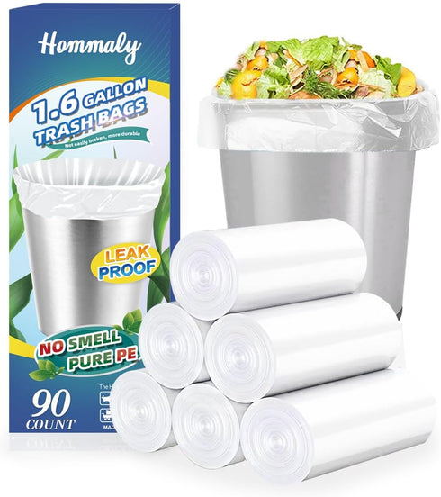 1.6 Gallon 90 pcs (Fit 1.3-1.6 Gal)Small Clear Trash Bags, Strong 1.3 Gallon1.5 Gallon 1.6 gallons Garbage Bags, Bathroom Trash Can Bin Liners, Mi...