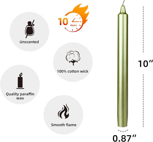 Zest Candle 12-Piece Taper Candles, 10-Inch, Metallic Gold Straight...