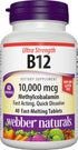 Webber Naturals Vitamin B12 10,000 mcg Ultra Strength, 40 Count, Fast-Melting Tablets, Supports Energy Metabolism, Immune and Heart Health, Gluten...