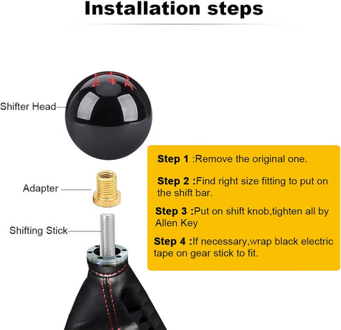 5 Speed Car Racing Gear Shift Shifter knob, Resin Polished Round Ball Shift Knob with 3 Adapters Compatible with Manual Car(Black 5)...