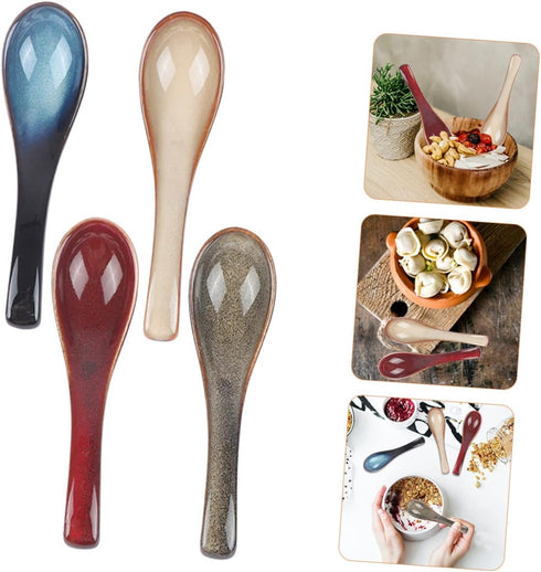 4pcs Japanese Spoon Coffee Decor Silverware Spoons Japandi Decor Dessert Spoons Oatmeal Spoons Condiments Spoon Creative Porridge Spoons Porridge ...