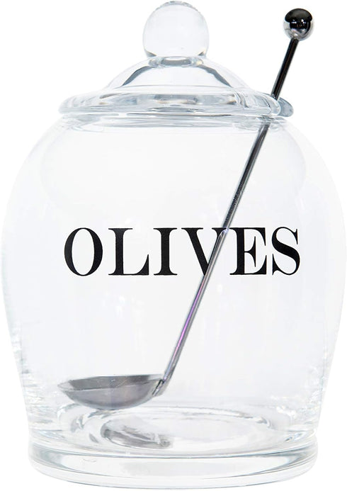 Creative Co-Op Clear Glass "OLIVE" Jar with Lid & Slotted Stainless Steel Spoon (Set of 3 Pieces including Lid)...