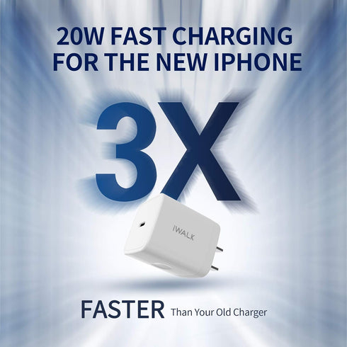 iWALK Leopard 20W USB C Charging Block, Fast Charging Wall Charger Adapter Compact Compatible with iPhone 14/13/12/12 Pro Max/12 Pro/12mini/, iPad...