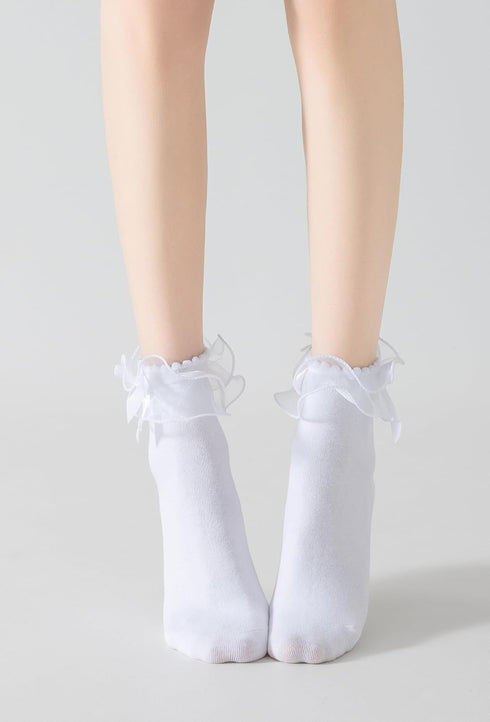 SRYL Women Lace Ankle Socks Ruffle Frilly Cotton Socks Trim Lace,Anklet socks Dress Socks Women or Girls,H04...