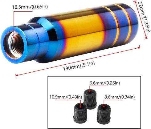 Aluminum Weighted Shift knobs, Universal Burnt Blue Long Shift knob Automatic Manual Vehicles Lever Cover Head Shift Knobs 5 Inch with 3 Threaded ...