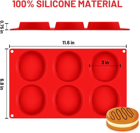 Muffin Top Pan, Silicone Egg Molds for Breakfast Sandwiches 3" Round Silicone Egg Pan for Baking English muffins, Whoopie Pies, Corn Bread, Egg bi...