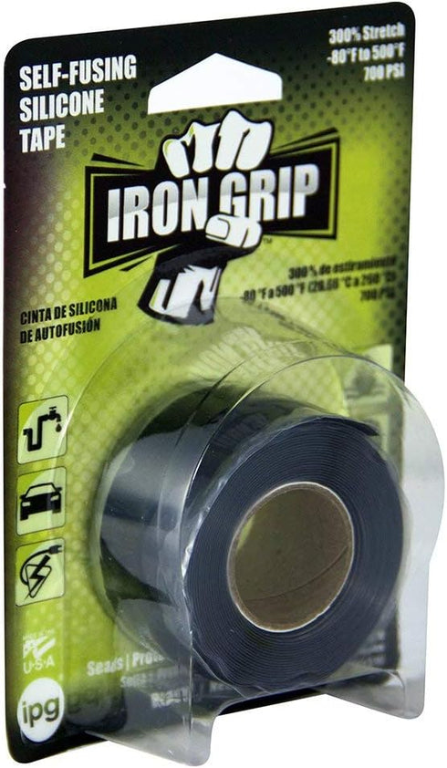 IPG Iron Grip Self-Fusing Silicone Tape, 1" x 10 ft, Black (Single Roll)...