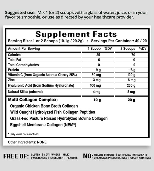 Collagen Peptides Powder with Vitamin C & Hyaluronic Acid - Organic Cleanest Sources & Super High Absorption - Hydrolyzed Multi Type I, II, III, V...