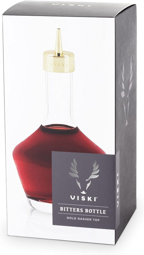 Viski Belmont Crystal Glass Cocktail Bitters Bottle with Gold Dasher Top, Elegant Barware for Cocktail Party or Special Occasion, Home Bar Accesso...