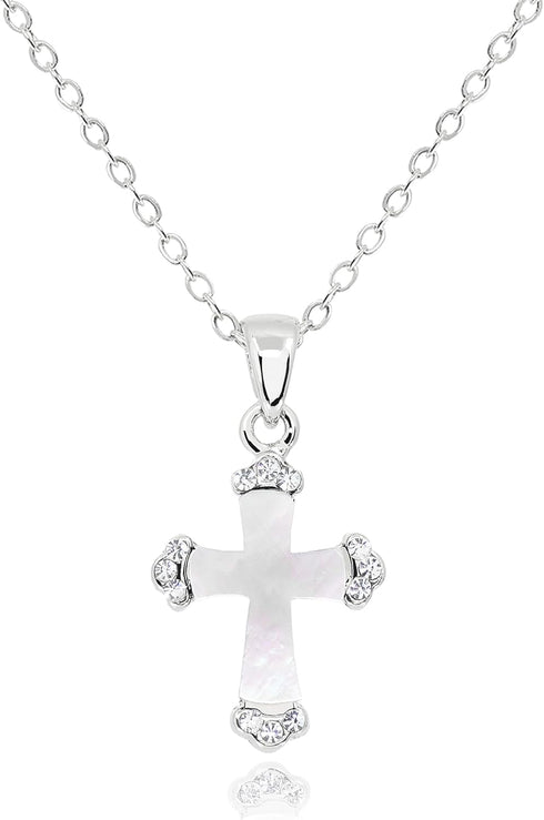 Cross Pendant Necklace for Women • Mother of Pearl White Cross • Onyx Stone Black Cross • 14K Real Gold Plated Stainless Steel Christian Jewelry G...