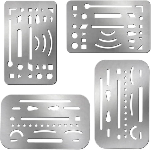 Clabby 4 Pieces Erasing Shield Stainless Steel Drawing Template Shield Drafting Tools with 26 Openings or 27 Openings for Mechanical Drawing Engin...