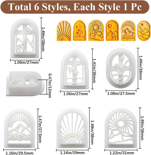 CRASPIRE 6 Shapes Boho Landscape Polymer Clay Cutters Basic Clay Cutter for Polymer Kit Vintage Sun Mountain View Earring Pattern Jewelry Making D...