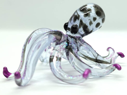 Octopus Miniature Figurines Animals Hand Blown Color Glass Art Collectible Gift Decorate 3.5" (Black Purple)...