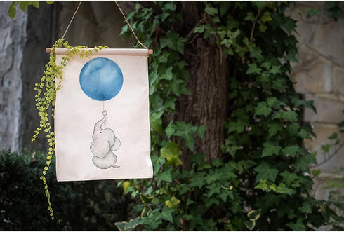 Moslion Elephant Garden Flag Vertical Double Sided Cute Animal Grey Baby Elephants with Blue Balloon House Flags Home Burlap Banners 12.5x18 Inch ...
