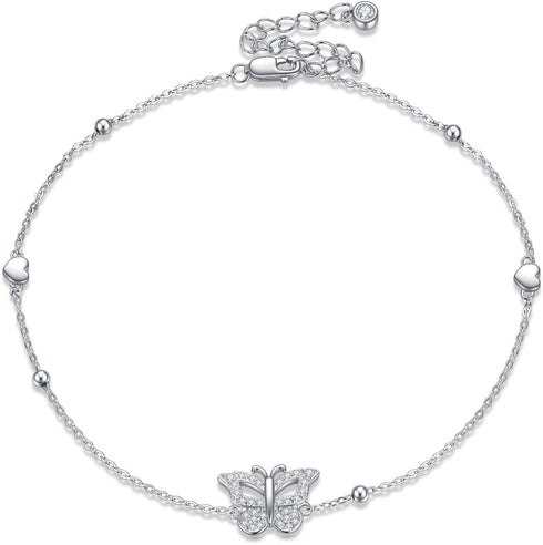 Butterfly Anklet Adjustable Foot Anklet S925 Sterling Silver Butterfly Anklet Foot Anklet Jewelry Gifts for Women Sister Christmas Birthday Valent...