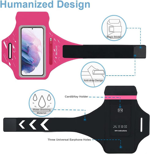 Running Armband with Headset Bag for Samsung Galaxy S25,S24, S23, S22,S21,Zipper Slot Car Key Holder, Workouts Sports Phone Arm Band (Pink)...