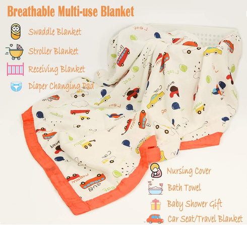 Coral Red Muslin Baby Blanket, Ultra Soft Hypoallergenic Baby Quilts, Unisex Baby Swaddle Wrap, Oversized 43X45inchs (Car Bus)...