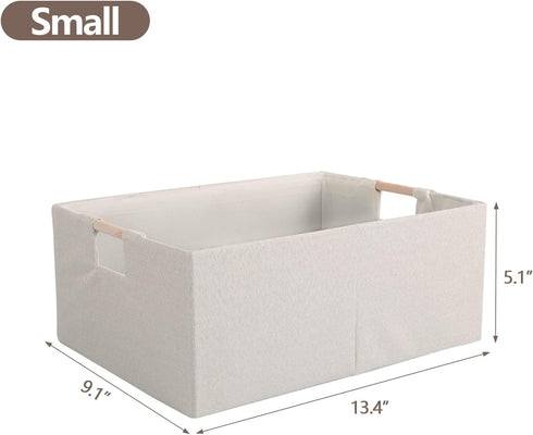 Fabric Storage Bin Box Foldable Cotton Linen Storage Basket with Wooden Handles Rectangular Cube Decorative Home Laundry Organizer Clothes Blanket...