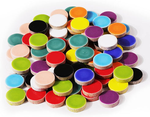 Mosaic Tiles - Ceramic Circular Bulk Mosaic Tile Assortment - 1.5x1.5 cm Mixed Colors Glass Tile - 42pcs/100g Craft and Backsplash Tile (Circular ...