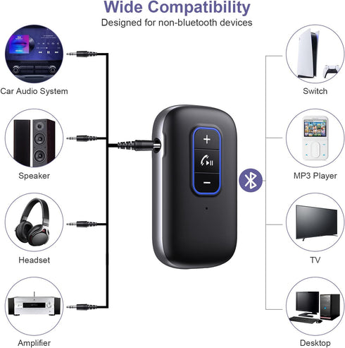 AUX Bluetooth Adapter for Car, Bluetooth 5.0 Receiver with Hands-Free Calls, Noise Canceling, Dual Connection, 3.5 mm Aux Bluetooth Car Adapter, 1...