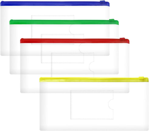 4PCS Clear Plastic Envelopes File Folders with Pockets PVC Pencil Case Pouch Zipper Storage Bags for Documents Cash Puzzles Travel Organizing Art ...