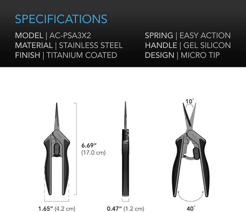 AC Infinity 6.6” Stainless Steel Pruning Shear 2-Pack, Lightweight Ergonomic Design, Straight Precision Blades with Nonstick Titanium Coating for ...