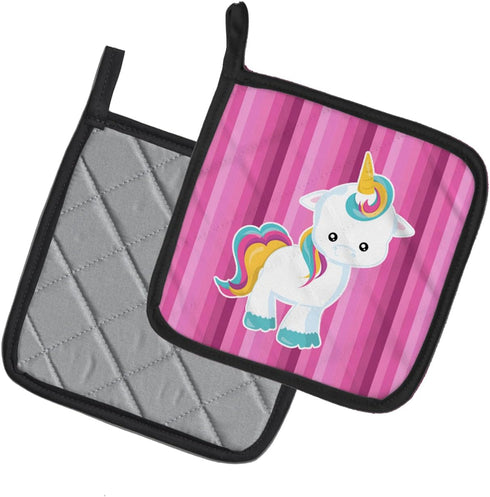 Caroline's Treasures BB6806PTHD Pink Stripes Unicorn Pair of Pot Holders Kitchen Heat Resistant Pot Holders Sets Oven Hot Pads for Cooking Baking ...