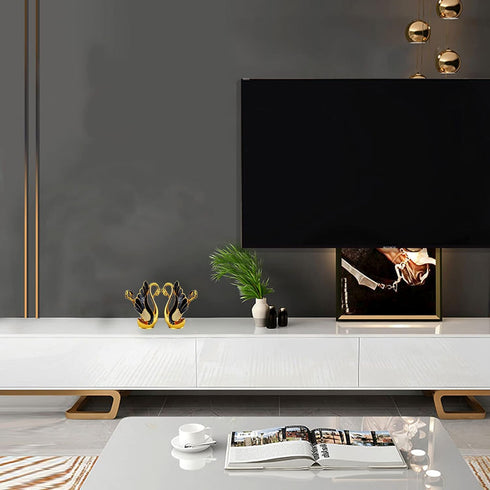 Swan Base Holder with 6pcs Coffee Dessert Dinner Spoon Set, Metal Coffee Spoon Organizer Teaspoon Fruit Dessert Flatware Sugar Ice Cream Spoons (G...