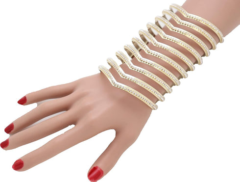 Women Fashion Jewelry Gold Metal Extra Long Cuff Bracelet Wrist Chevron Wonder Style...