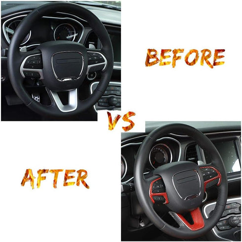 JeCar Steering Wheel Cover Interior Decoration Trim Kits Compatible with Dodge Challenger/Charger 2015-2023/Durango 2014-2020 & Grand Cherokee 201...
