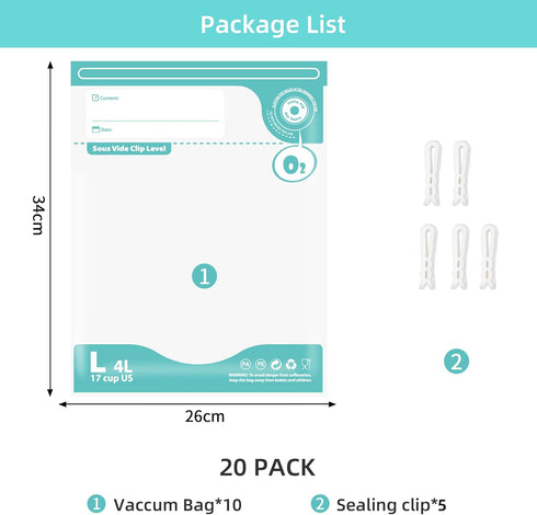 Sous Vide Bags Reusable, BPA Free Food Vacuum Sealer Bags, Double-sided 20C, Vacuum Food Storage Bags for Sous Vide Cooking/Microwave Heating, 20p...