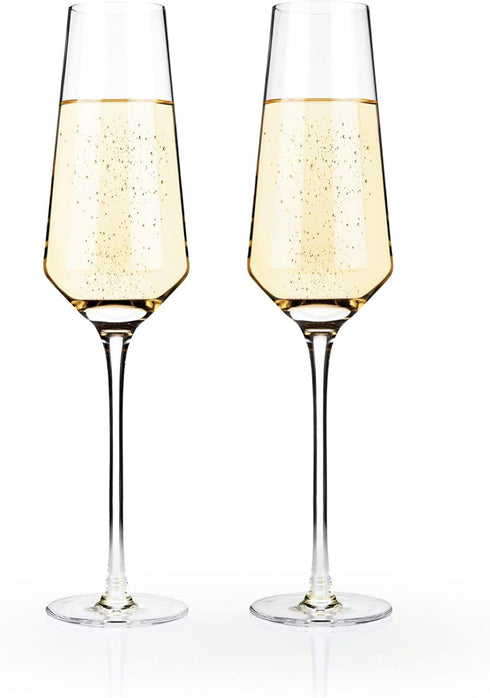 Viski Raye Angled Crystal Champagne Flutes Set of 2 - Premium Crystal Clear Glass, Modern Stemmed, Champagne Glass Gift Set - 8oz...