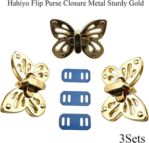 HAHIYO Butterfly Twist Purse Closure Turn Locks Clip Clasp Easy Install with Online Instructions Picture for Wallet Briefcase 1.93 Inch Length Met...