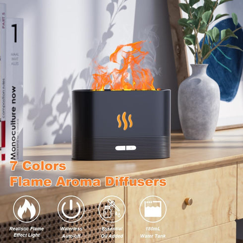 Colorful Flame Aroma Diffuser, Flame Diffuser Humidifier with 7 Changing Colors, 180ml Aromatherapy Diffuser with Waterless Auto-Off Protection fo...
