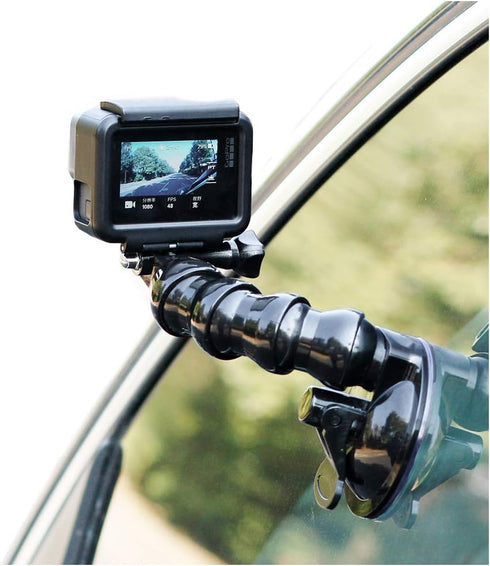 SUREWO Flexible Gooseneck Suction Cup Car Mount Holder for GoPro 12, Flexible Extension Car Windshield Mount with Phone Mount for GoPro Hero 11 10...