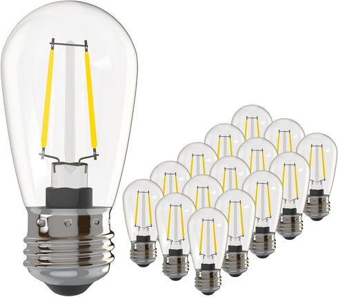 Banord 15 Pack Dimmable 2W S14 Replacement LED Bulbs, 2700K Warm White Waterproof Outdoor String Lights Vintage LED Filament Bulb, Shatterproof E2...