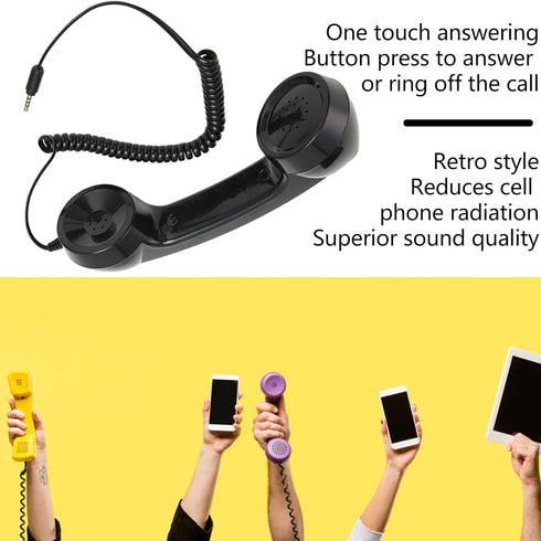 Retro Phone Handset, Vintage Retro 3.5Mm Telephone Handset Cell Phone Receiver, Radiation Proof Handheld Cell Phone Microphone for Mobile Phones C...