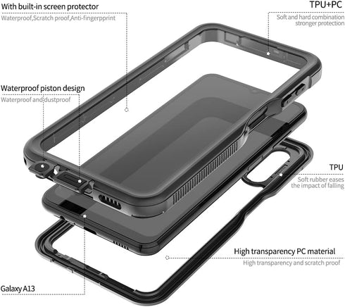 for Samsung Galaxy A13 5G Case Waterproof IP68 Certified Shockproof Dustproof Snowproof Built-in Screen Protector Full Body Protective Phone Case ...