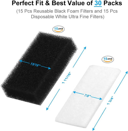 30 Pack CPAP Filters for Philips Respironics - Premium Moocoo Foam Filter and Ultra Fine Filters for Philips Respironics M Series, PR System One a...